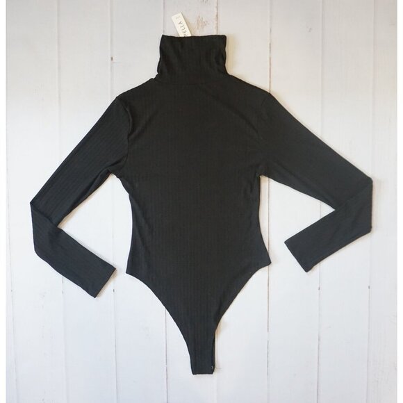 Cappella Black Ribbed Turtle Neck Long Sleeve Bodysuit - Size L, NWT - Picture 9 of 9